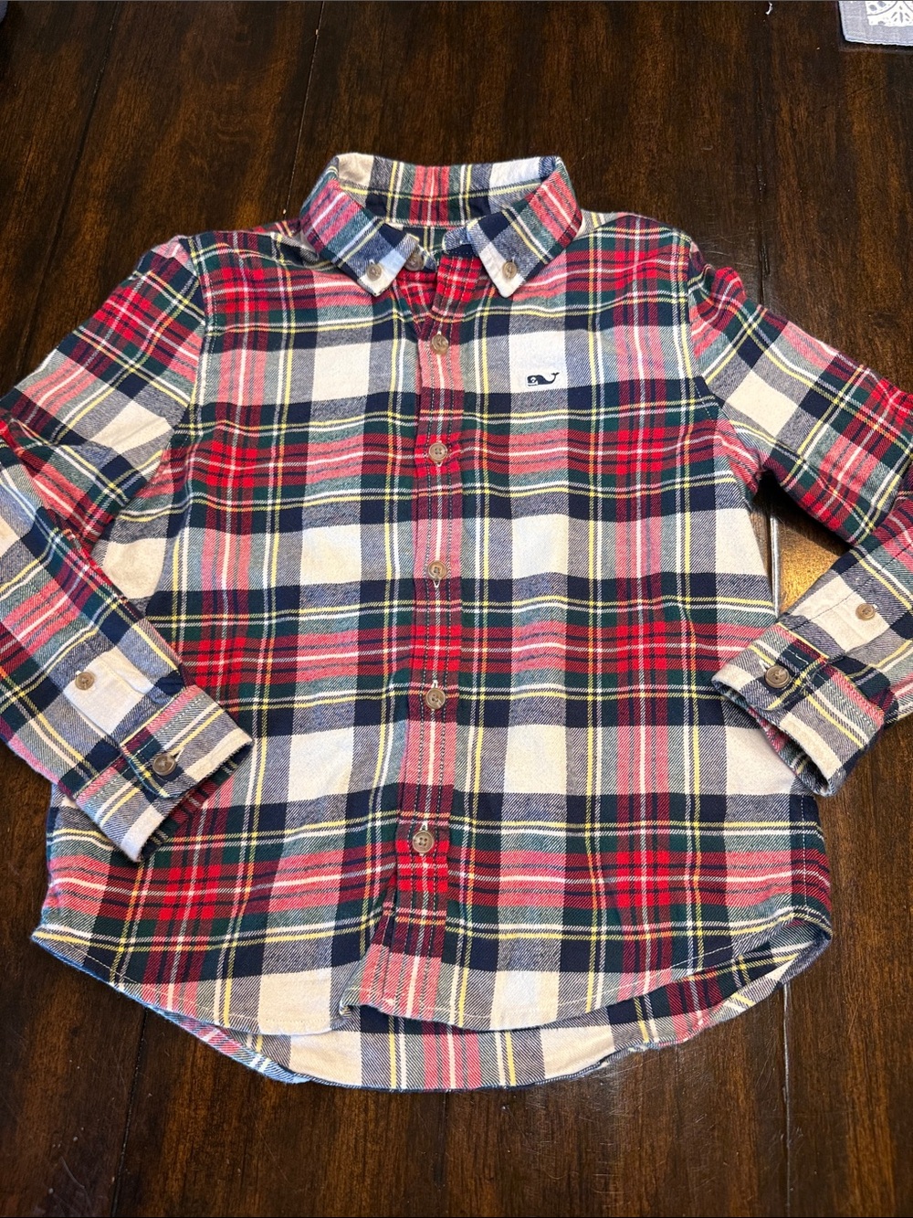 Vineyard Vines Kids Red, Navy & Cream Plaid Button-Down Shirt
